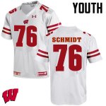 Youth Wisconsin Badgers NCAA #76 Logan Schmidt White Authentic Under Armour Stitched College Football Jersey XV31H17DJ